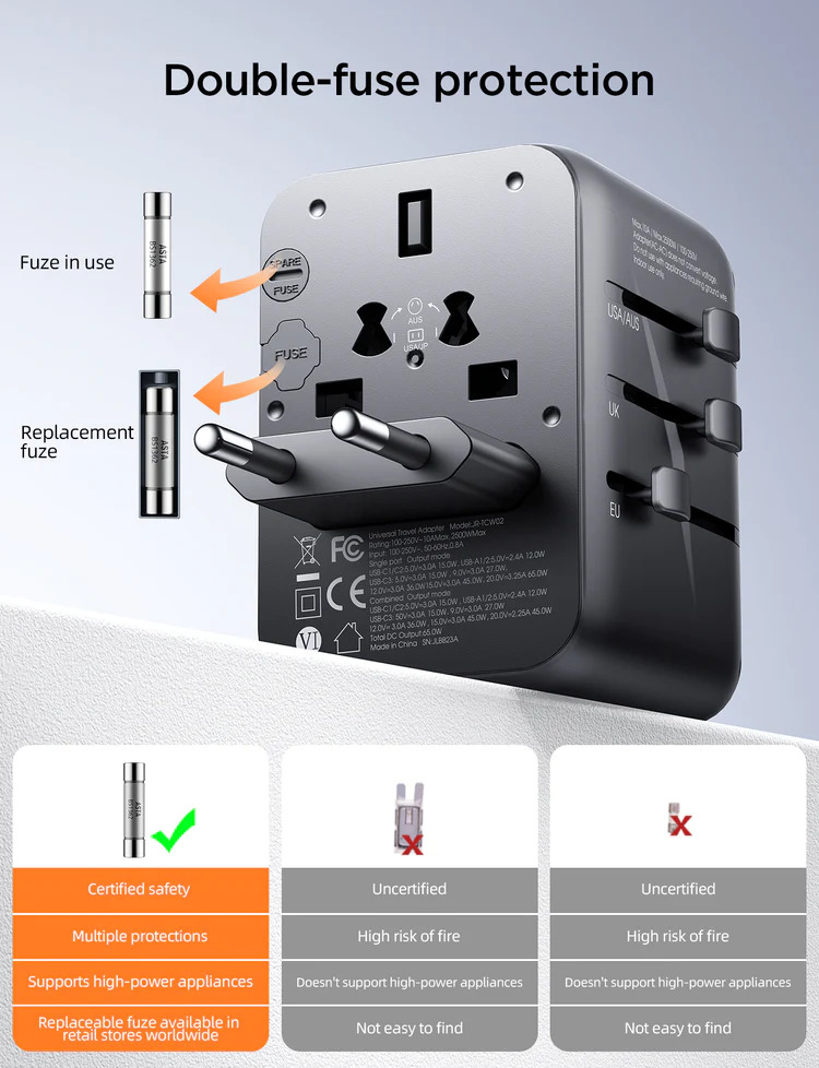 JOYROOM - JR-TCW01 Universal Travel Adapter-Black