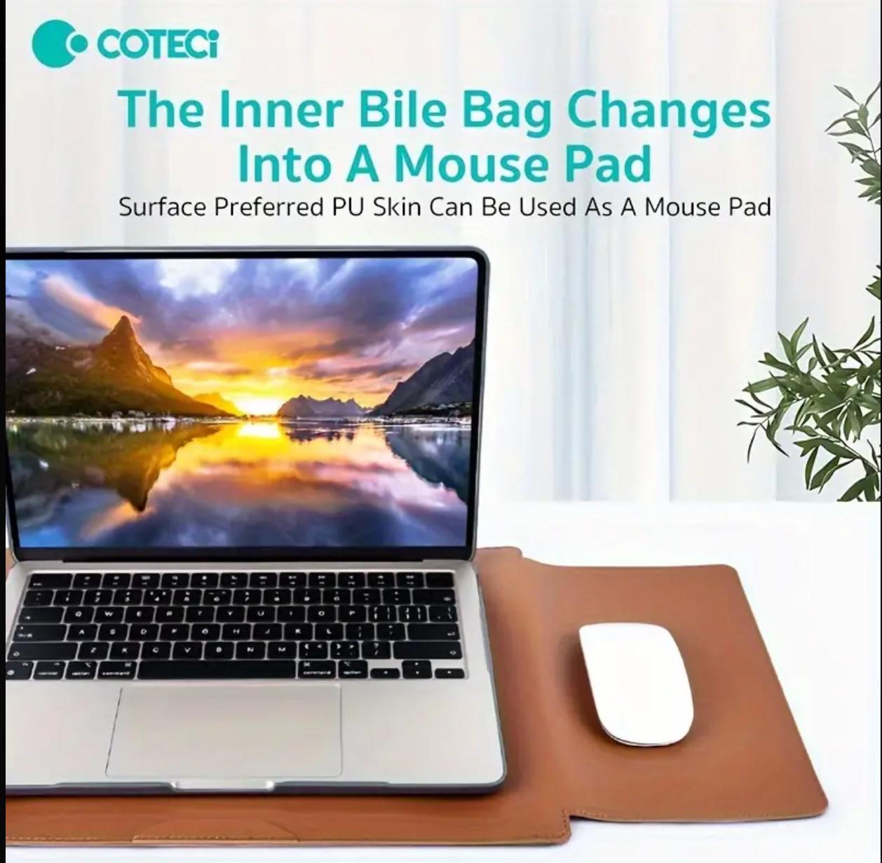 15 Leather Laptop Sleeve with Built-In Stand and Mouse Pad / Color Brown