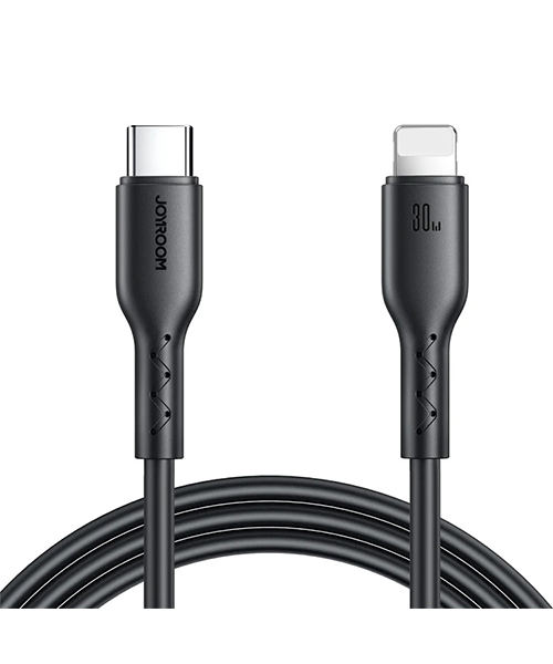 كيبل شحن سريع ونقل بيانات جوي روم SA26-CL3 من سلسلة فلاش تشارج بقدرة 30 وات (Type-C إلى Lightning) - بطول 1 متر - أسود