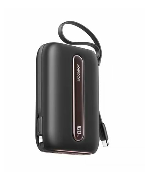 جوي رووم - باور بانك JR-L012 بلس بقدرة 22.5W، 20000mAh - كابلات مدمجة مزدوجة، USB إلى Type-C 0.25م، أسود