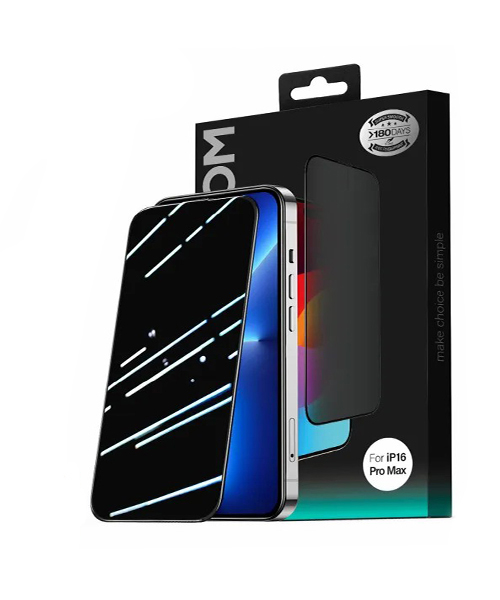 واقي شاشة زجاجي JOYROOM JR-MLG0283 (بتقنية 2.5D بواجهة كاملة وحواف سوداء) لهاتف iPhone 16 Pro Max – خصوصية ومضاد للغبار