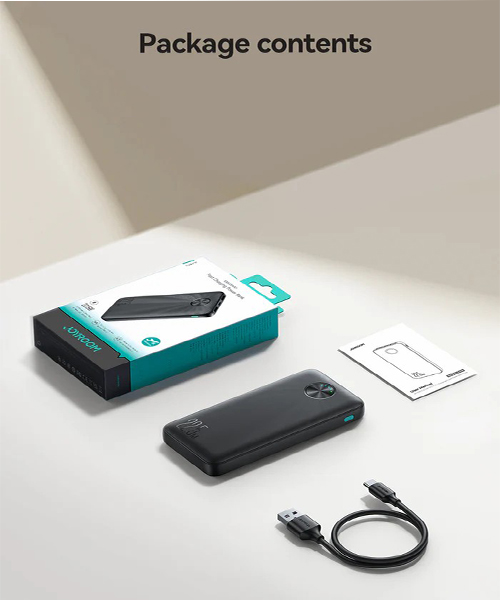 جوي روم - باور بانك سريع الشحن JR-PBF15 LED بقدرة 22.5 واط وسعة 10000mAh - أسود (مع كابل USB إلى Type-C بطول 0.25 متر - أسود)