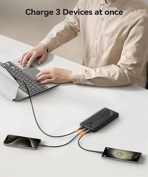 جوي روم - باور بانك سريع الشحن JR-PBF15 LED بقدرة 22.5 واط وسعة 10000mAh - أسود (مع كابل USB إلى Type-C بطول 0.25 متر - أسود)