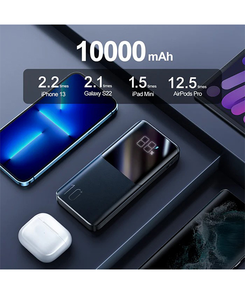 جوي روم - باور بانك JR-QP191 سريع الشحن بقوة 22.5 واط وسعة 10000mAh - أسود (مع كابل USB إلى Type-C بطول 0.25 متر - أسود)