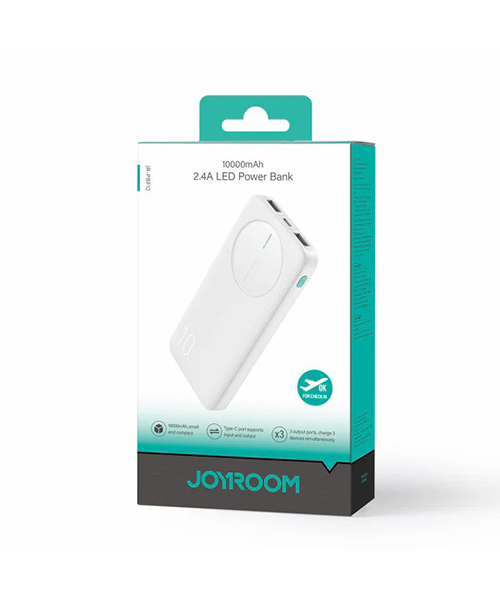 باور بانك LED 10000mAh من JOYROOM - موديل JR-PBF12 - 2.4A، 22.5W - أبيض