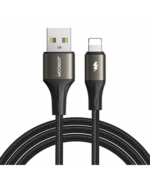 كابل جوي روم S-A25 من سلسلة Light-Speed للشحن السريع 3A (USB-A إلى Lightning) بطول 2 متر – اللون الأسود