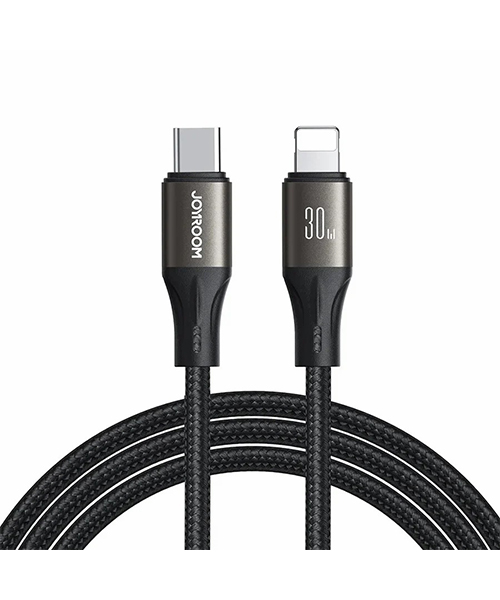 كابل جوي روم S-A25 من سلسلة Light-Speed للشحن السريع 30 واط (Type-C إلى Lightning) بطول 2 متر – اللون الأسود