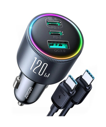 شاحن سيارة JOYROOM JR-CCN07 120W 3 منافذ (2PD+1QC3.0) - رمادي داكن (مع كابل C إلى C 100W)